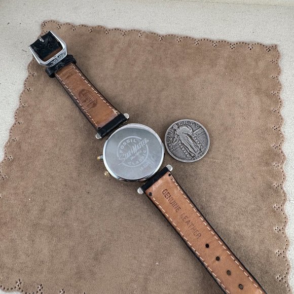 Vintage Fossil StarMaster Original 8 inch Black Leather Strap - Picture 5 of 6